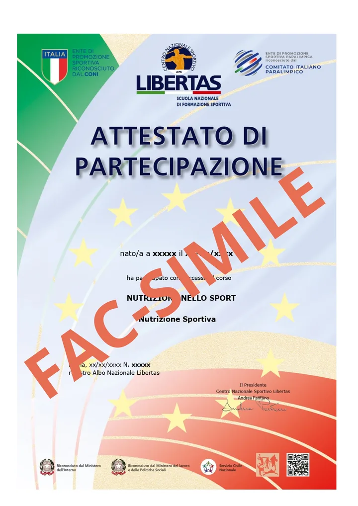 Fac-simile dell'Attestato di Partecipazione Libertas
