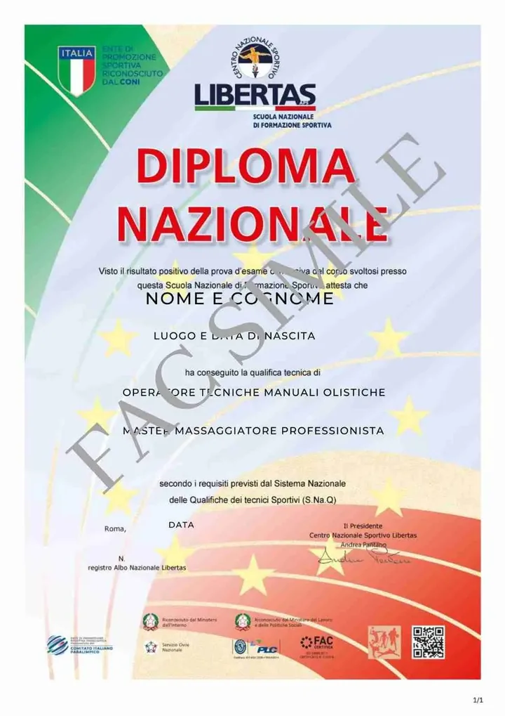 Fac-simile del Diploma Nazionale Libertas